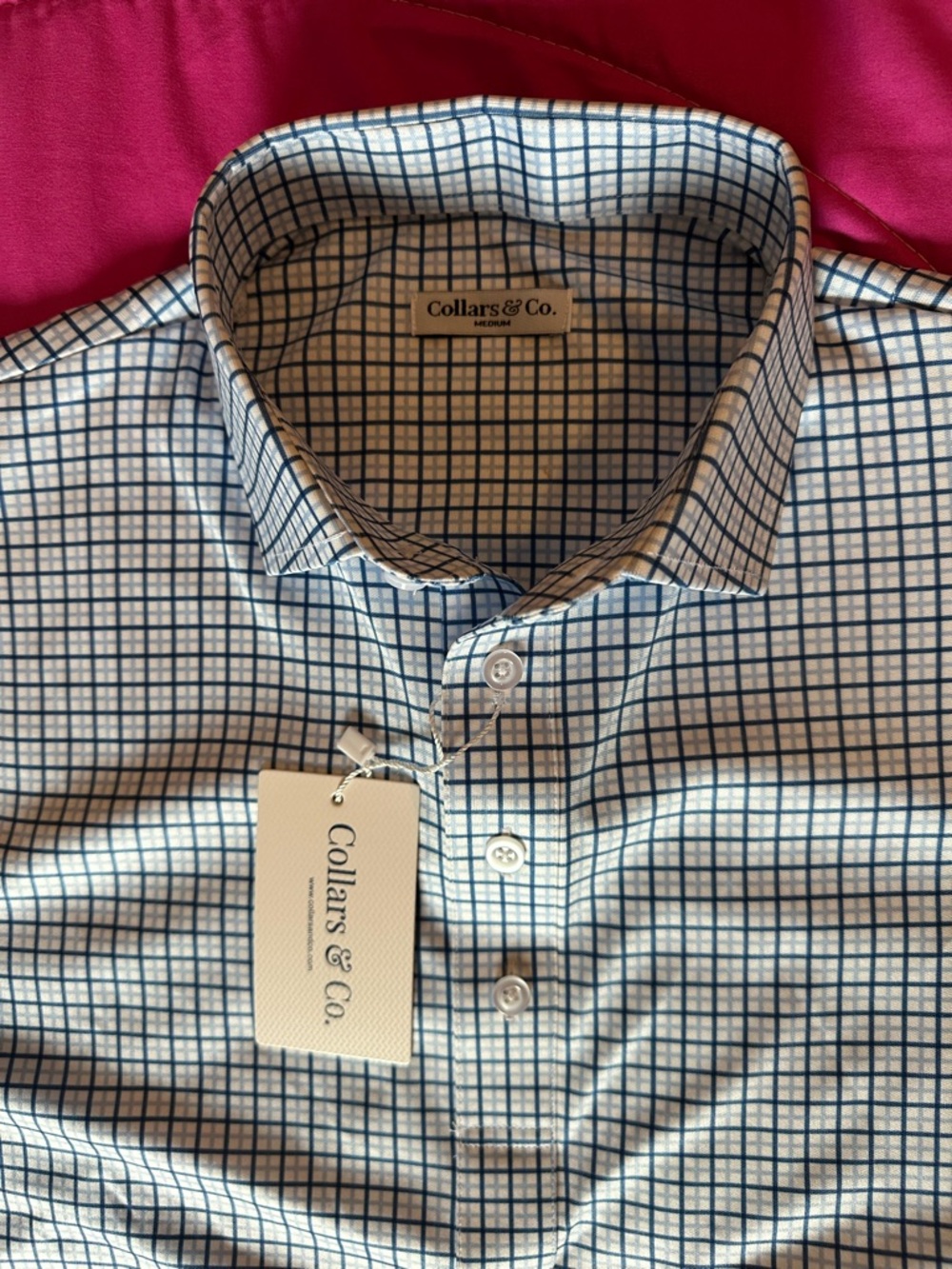 Collars & Co. Men’s Dress Shirt Medium Blue Check Tattersall NWT